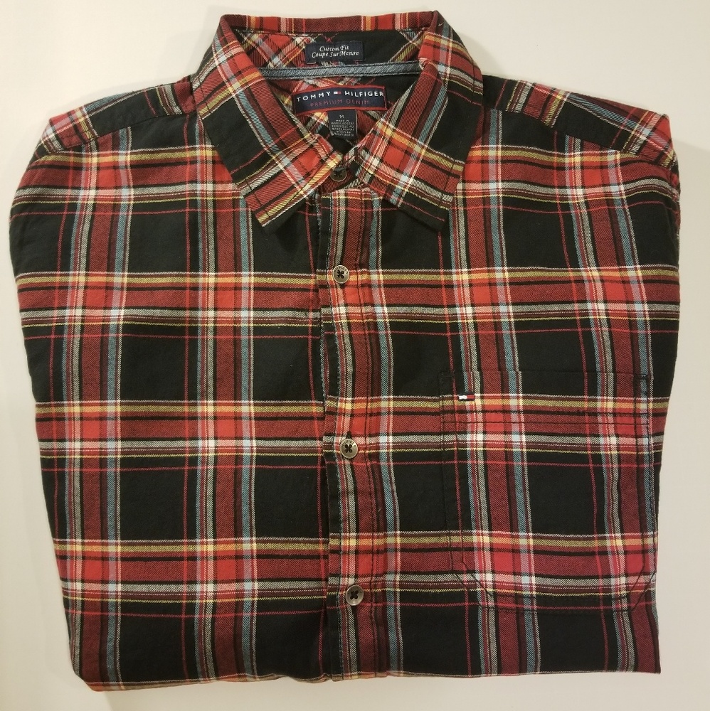 Tommy Hilfiger Plaid Flannel Shirt Size Medium Red